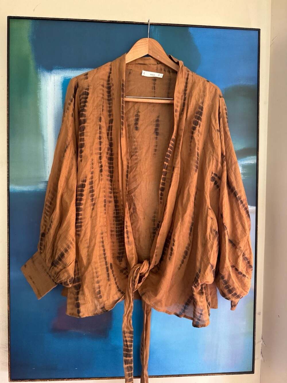 Mango MNG Tie-Dye Cotton Wrap Top with Voluminous Sleeves Size 4